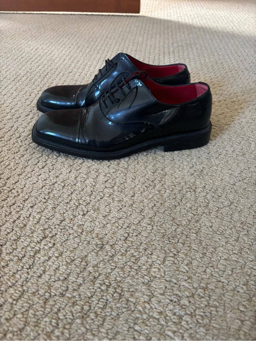 Barneys New York Black Leather Derby Shoes with Red Interior